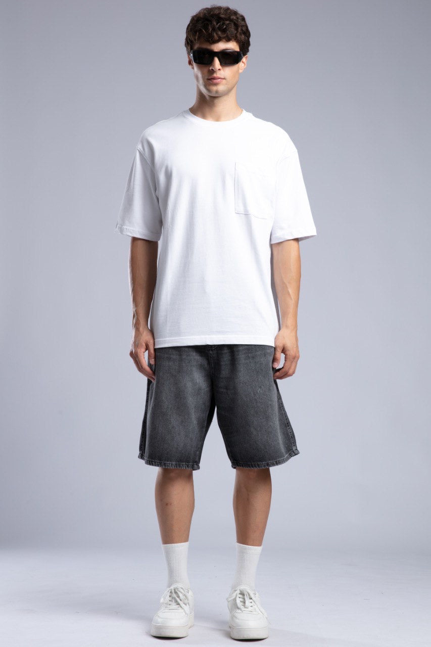 White Oversized Pocket Short Sleeve Casual T-Shirt
