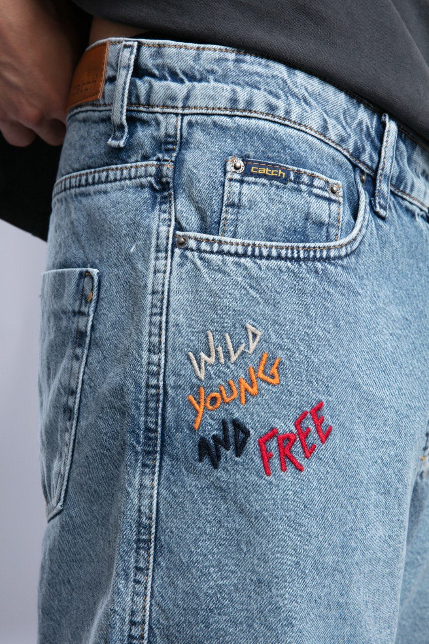 Men’s Charcoal Oversized T-Shirt with Casual Denim Shorts