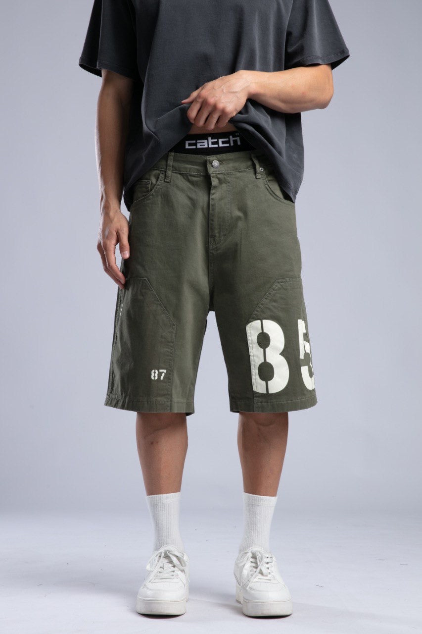 Charcoal Tee with Army Green Cargo Shorts Streetwear