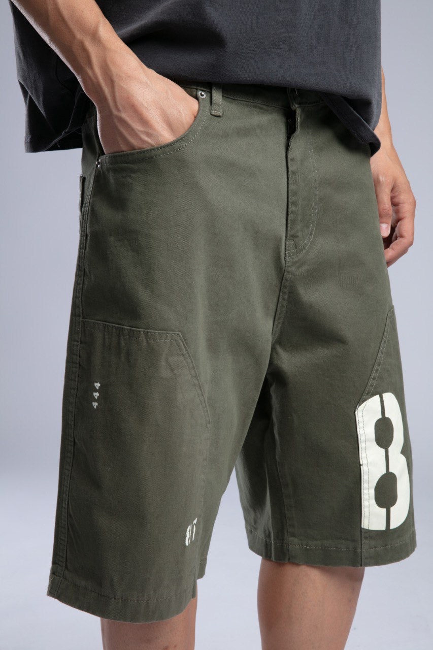 Charcoal Tee with Army Green Cargo Shorts Streetwear