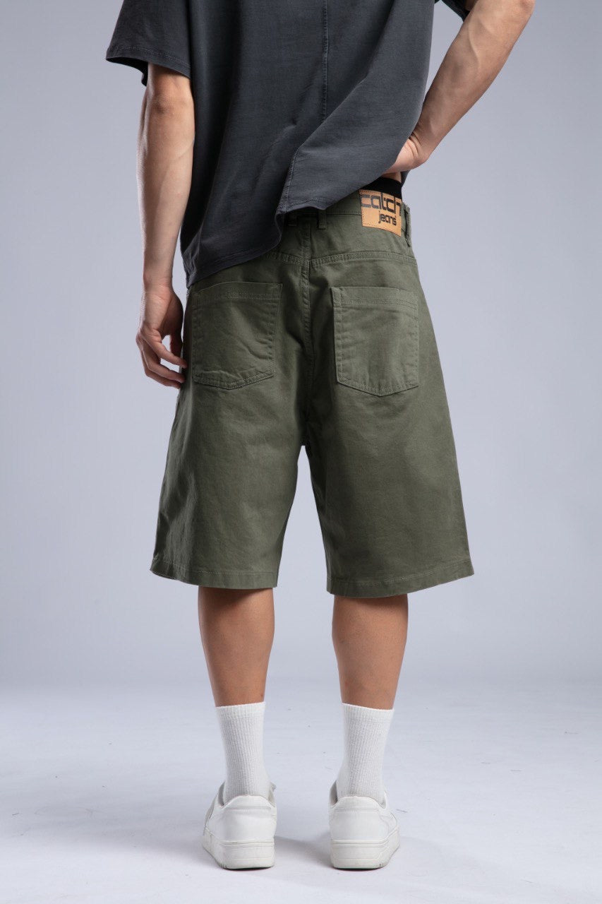 Charcoal Tee with Army Green Cargo Shorts Streetwear