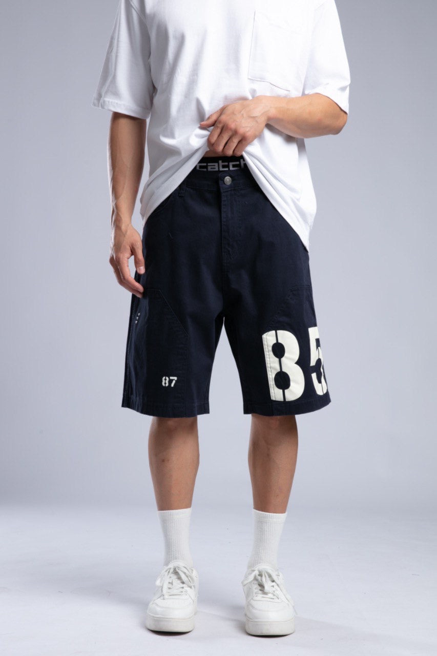 White Pocket Tee & Navy Printed Cargo Shorts Set