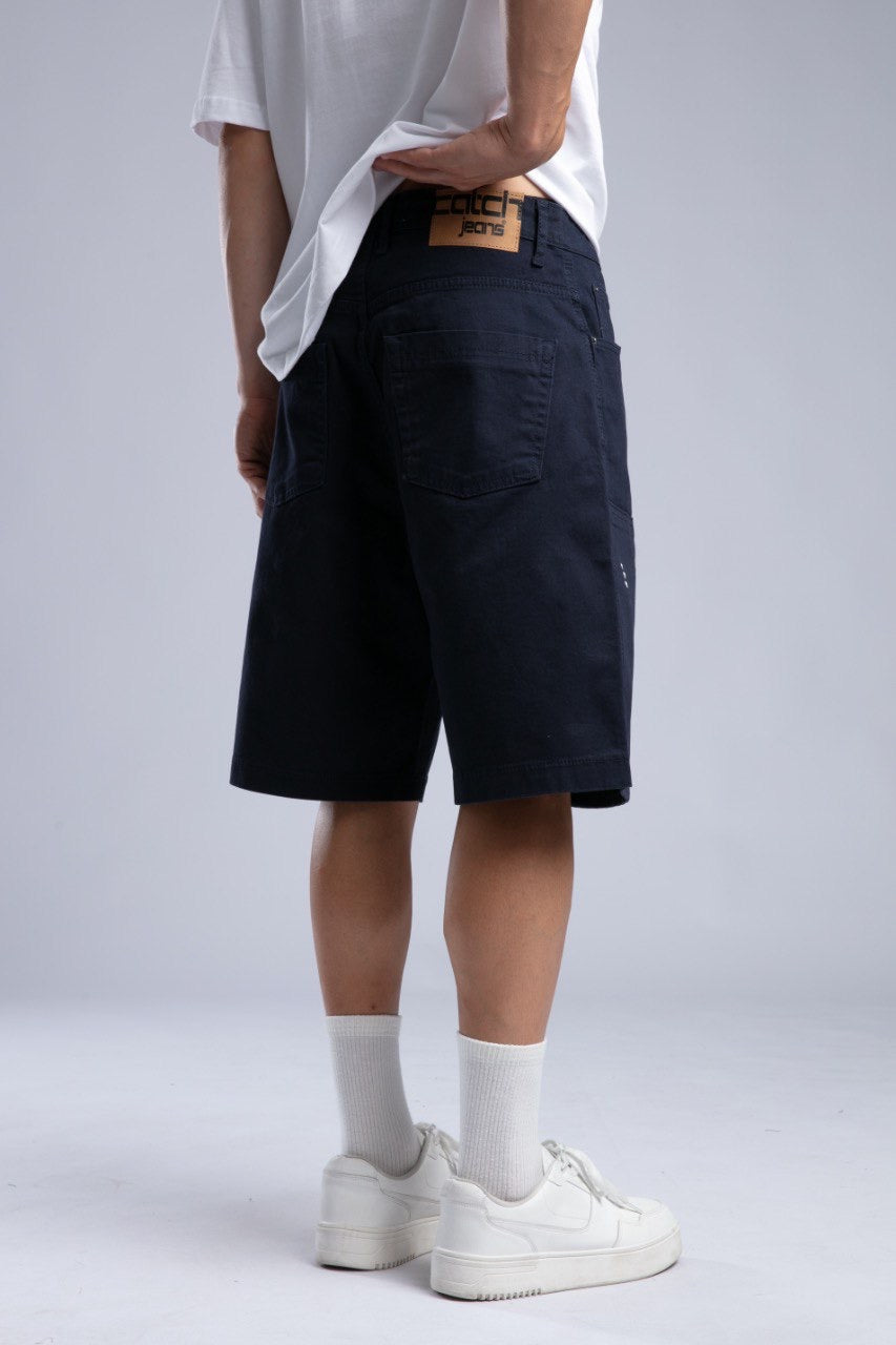 White Pocket Tee & Navy Printed Cargo Shorts Set