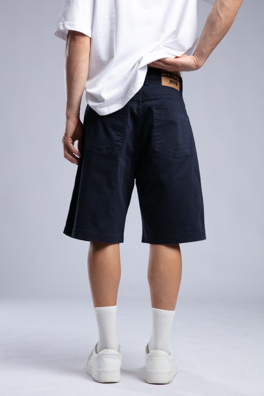 White Pocket Tee & Navy Printed Cargo Shorts Set