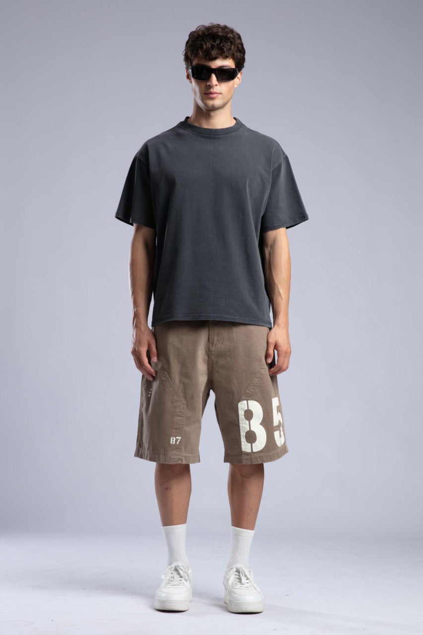 Charcoal Tee & Khaki Cargo Shorts Casual Streetwear