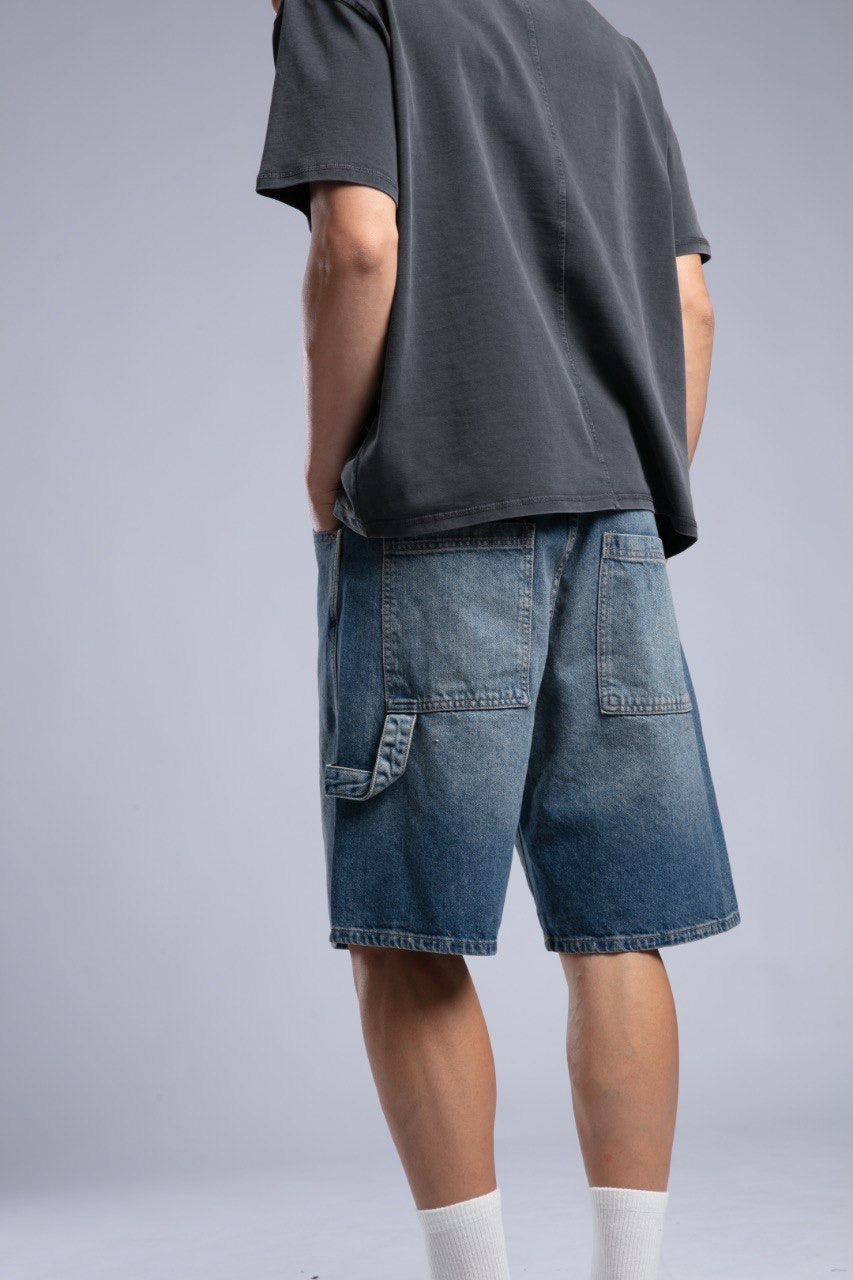 Men’s Charcoal Oversized Tee & Classic Denim Shorts
