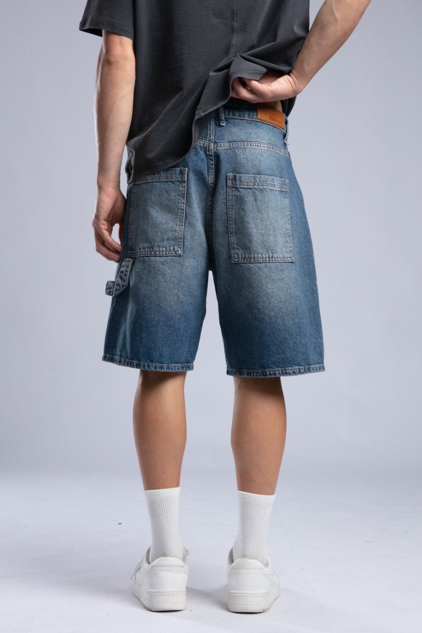 Men’s Charcoal Oversized Tee & Classic Denim Shorts