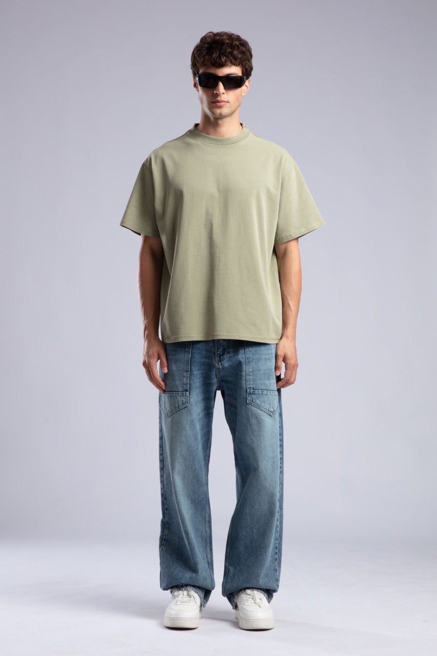 Oversized Light Blue Wide-Leg Utility Denim Jeans