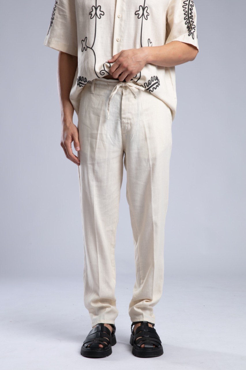 Lightweight Beige Linen Drawstring Pants for Men