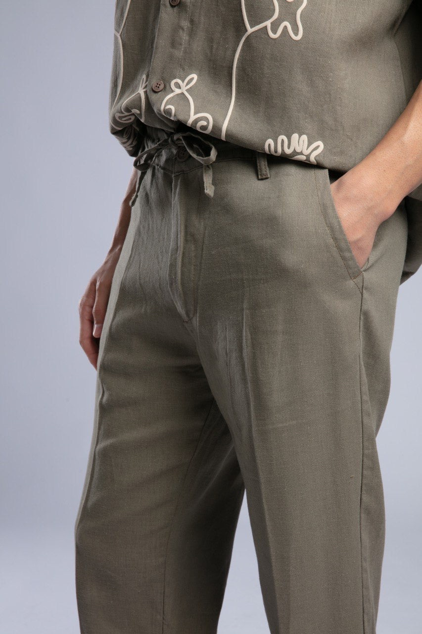 Men’s Olive Linen Drawstring Pants – Relaxed Summer Fit