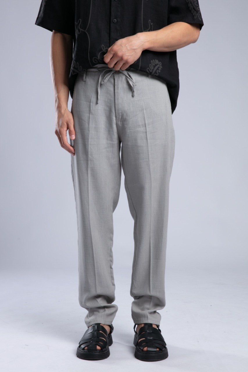 Men’s Grey Linen Drawstring Pants – Modern Relaxed Fit