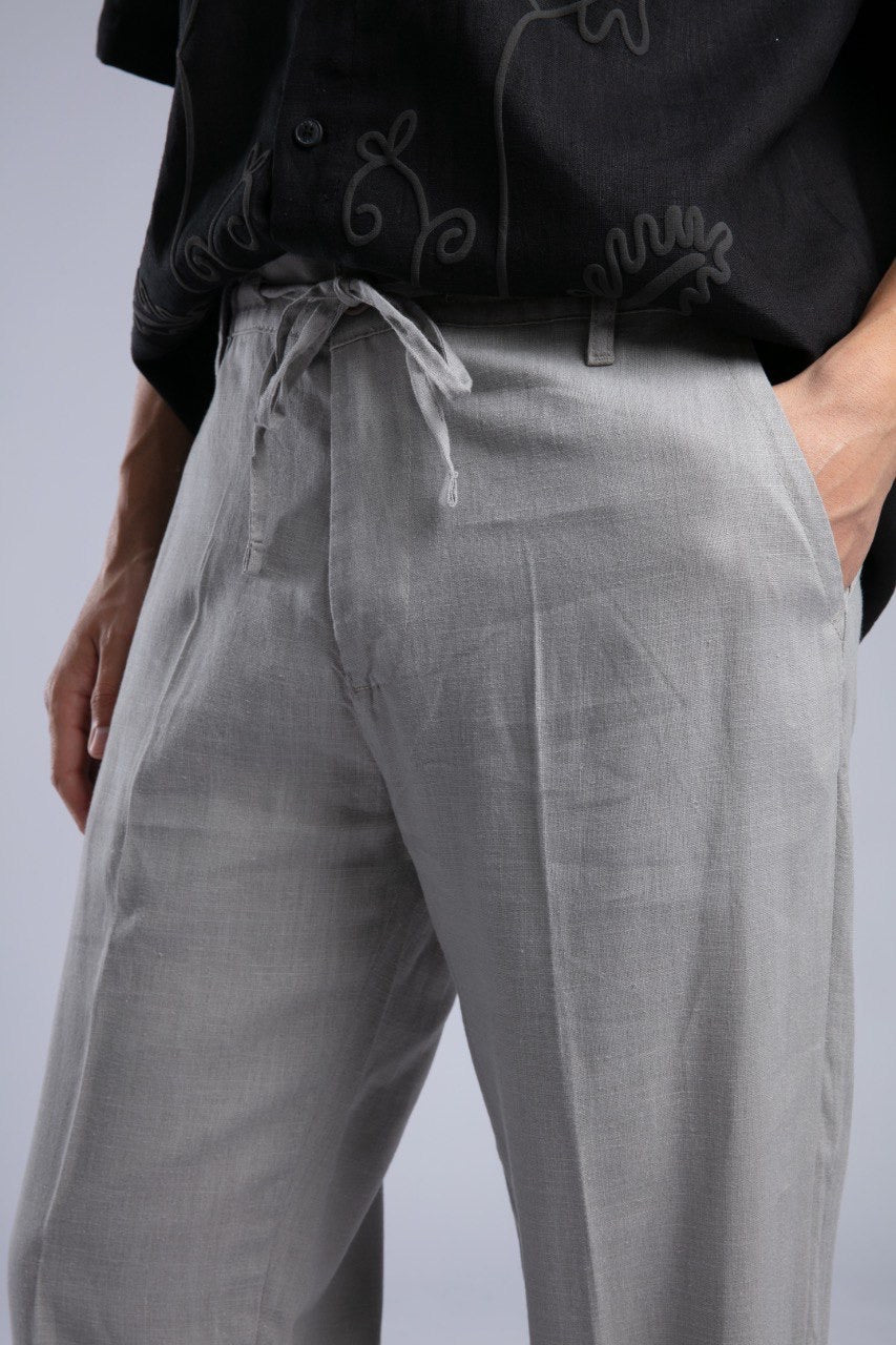 Men’s Grey Linen Drawstring Pants – Modern Relaxed Fit