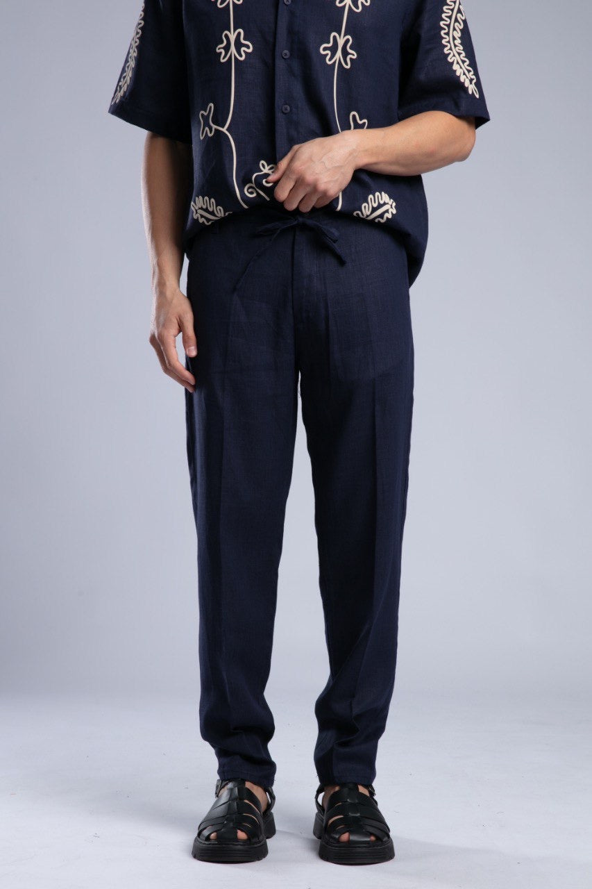 Men’s Navy Linen Drawstring Pants – Relaxed Summer Fit
