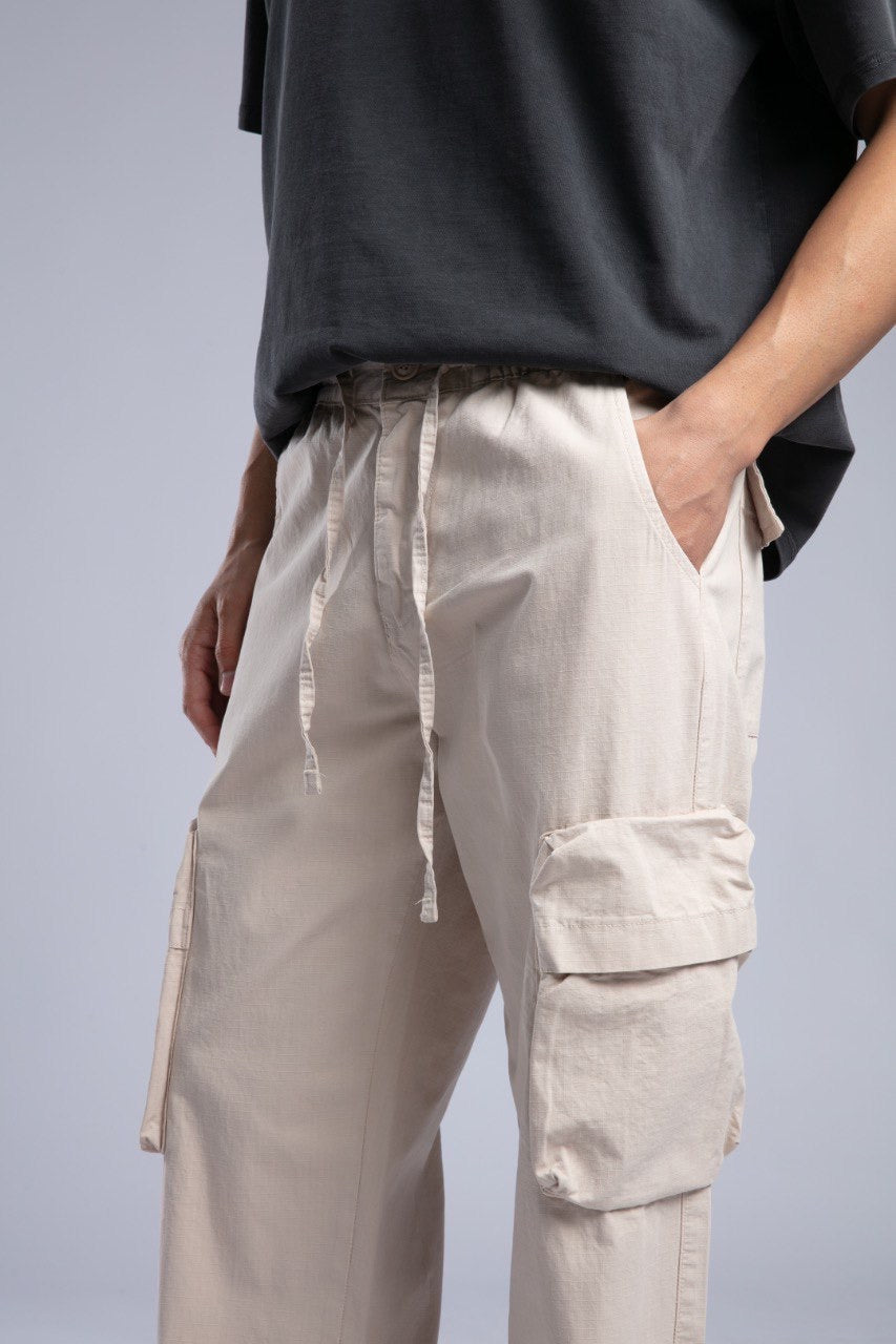 Men’s Beige Cargo Drawstring Pants – Casual Utility Fit
