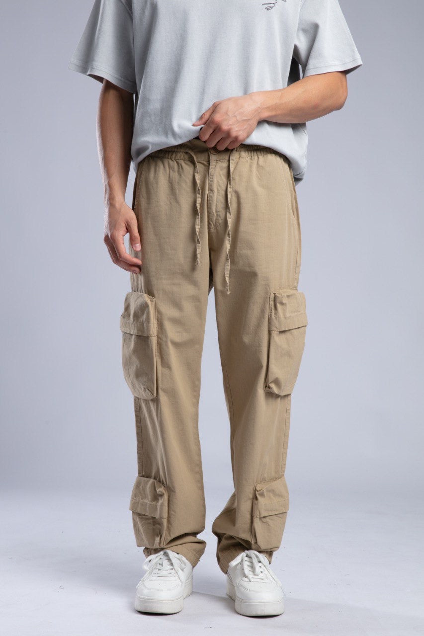 Men’s Khaki Cargo Drawstring Pants – Casual Utility Style