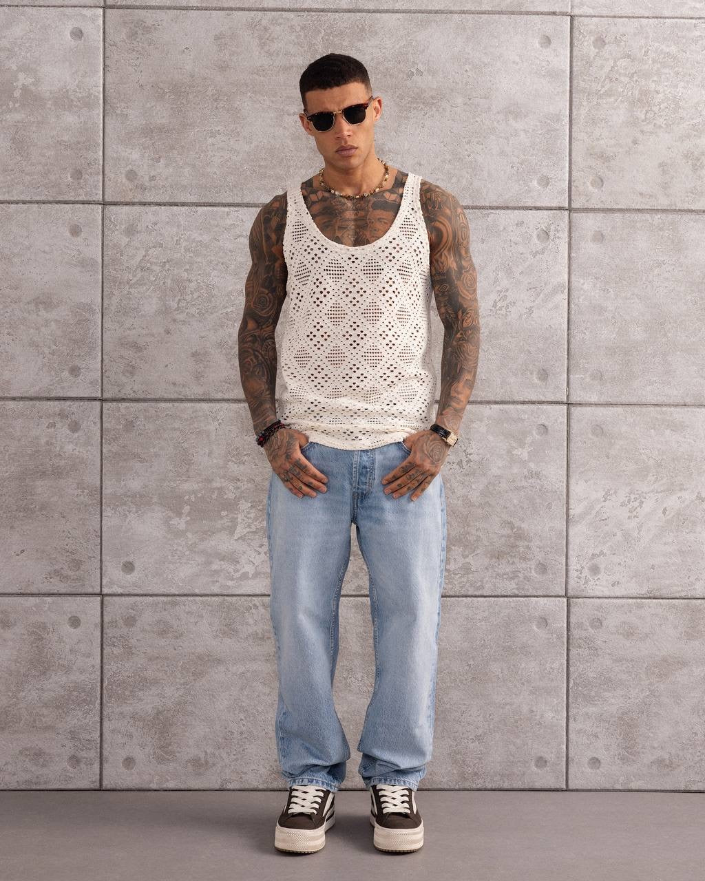 Crocheted Tank Top – Men’s Lightweight Summer Mesh Shirt