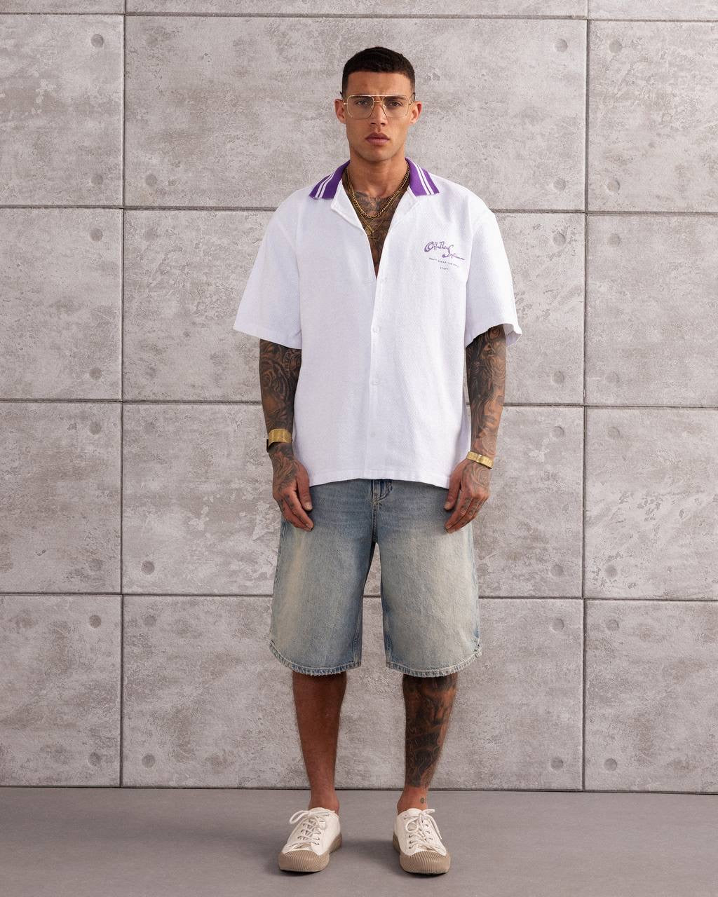 Off The System Statement Short Sleeve Shirt with Contrast Collar