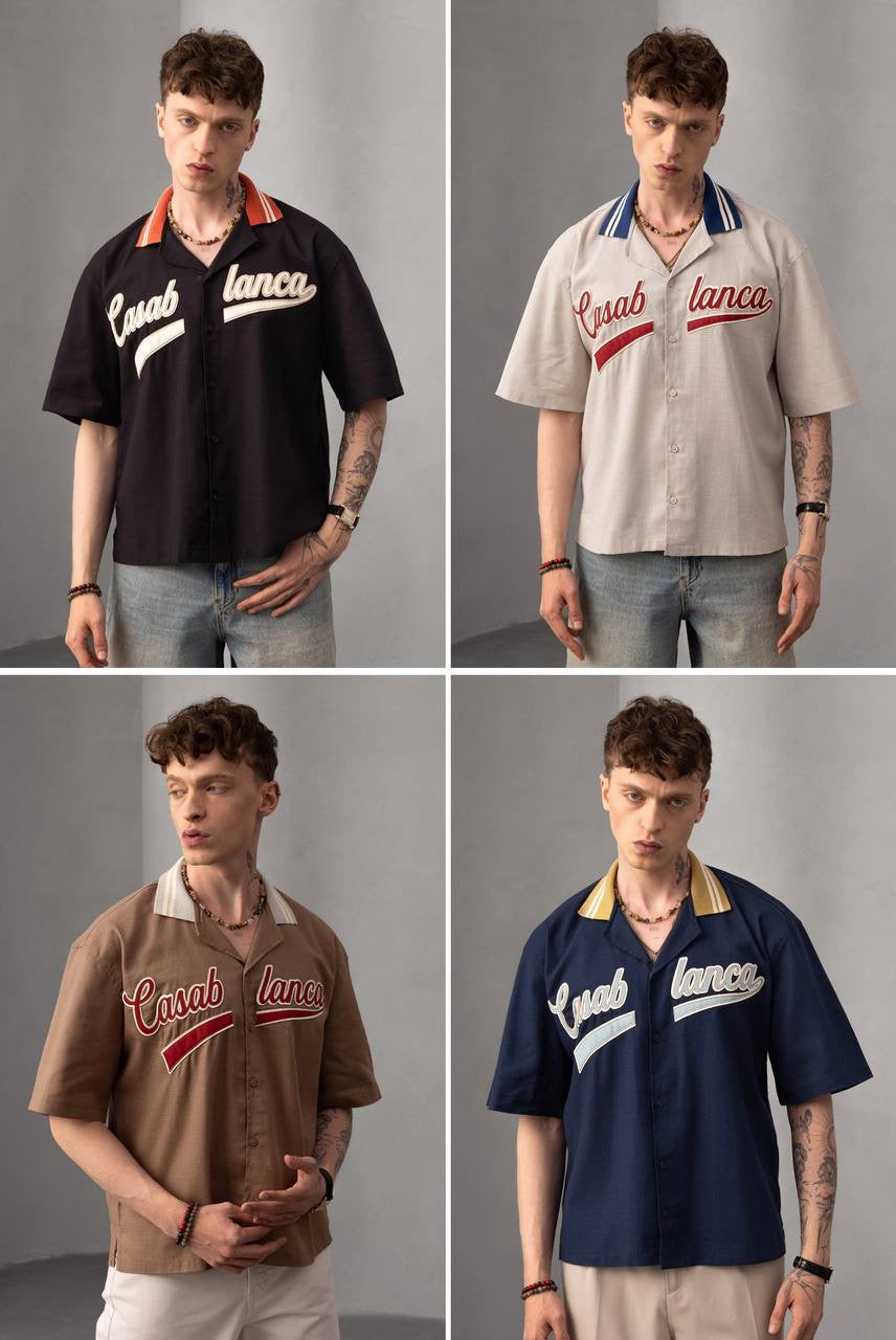 Casablanca Retro Baseball Short Sleeve Button-Up T-Shirt