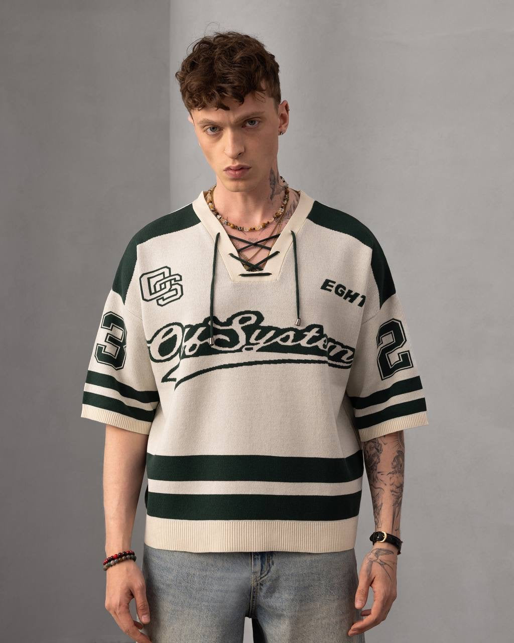 Oversized Varsity Knit Jersey – Retro Sportswear Street Top