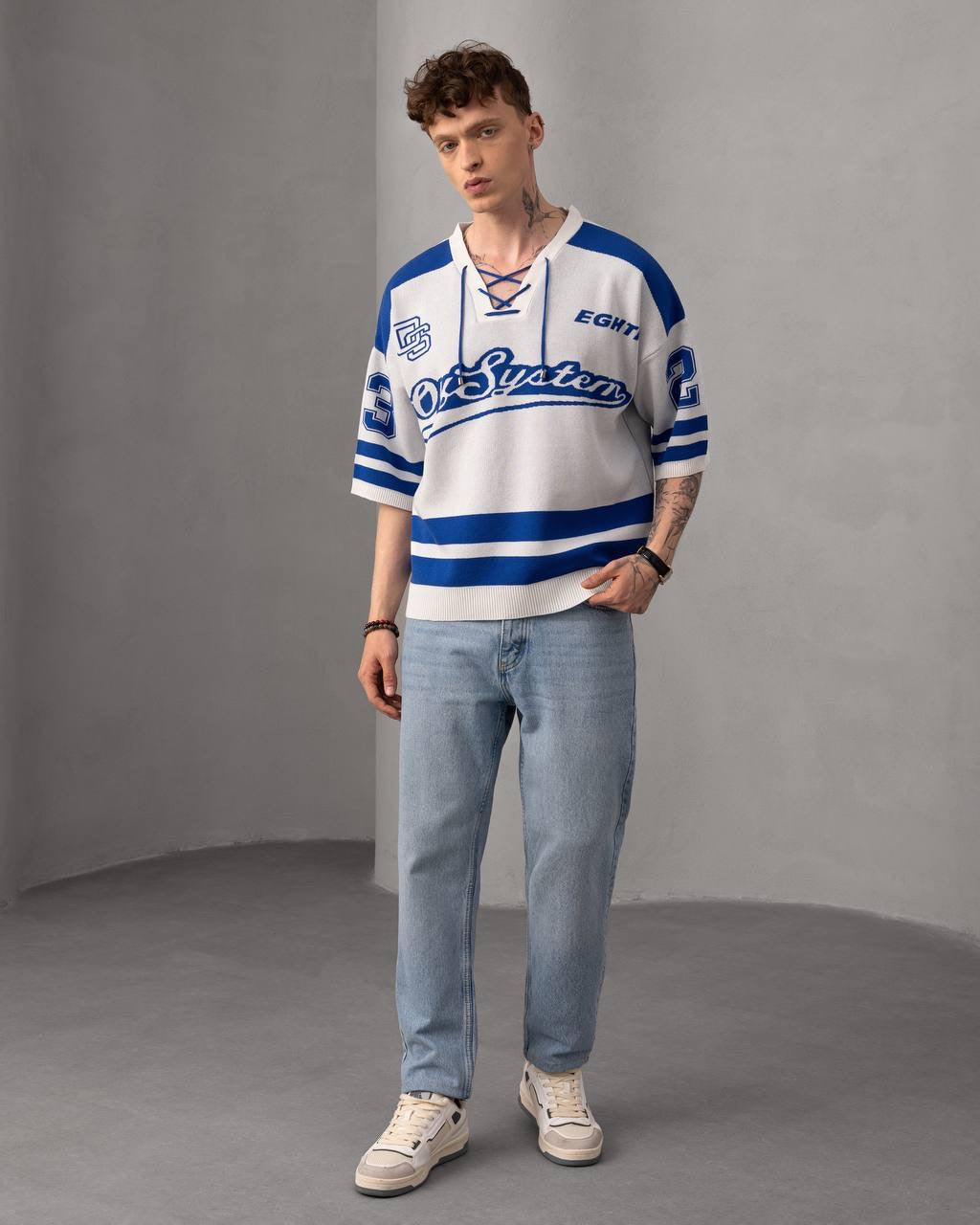 Oversized Varsity Knit Jersey – Retro Sportswear Street Top