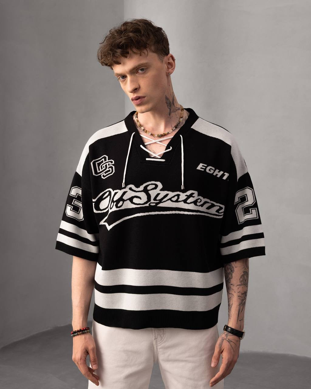 Oversized Varsity Knit Jersey – Retro Sportswear Street Top