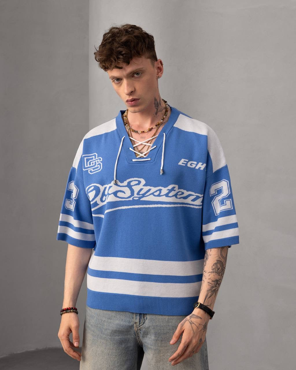 Oversized Varsity Knit Jersey – Retro Sportswear Street Top
