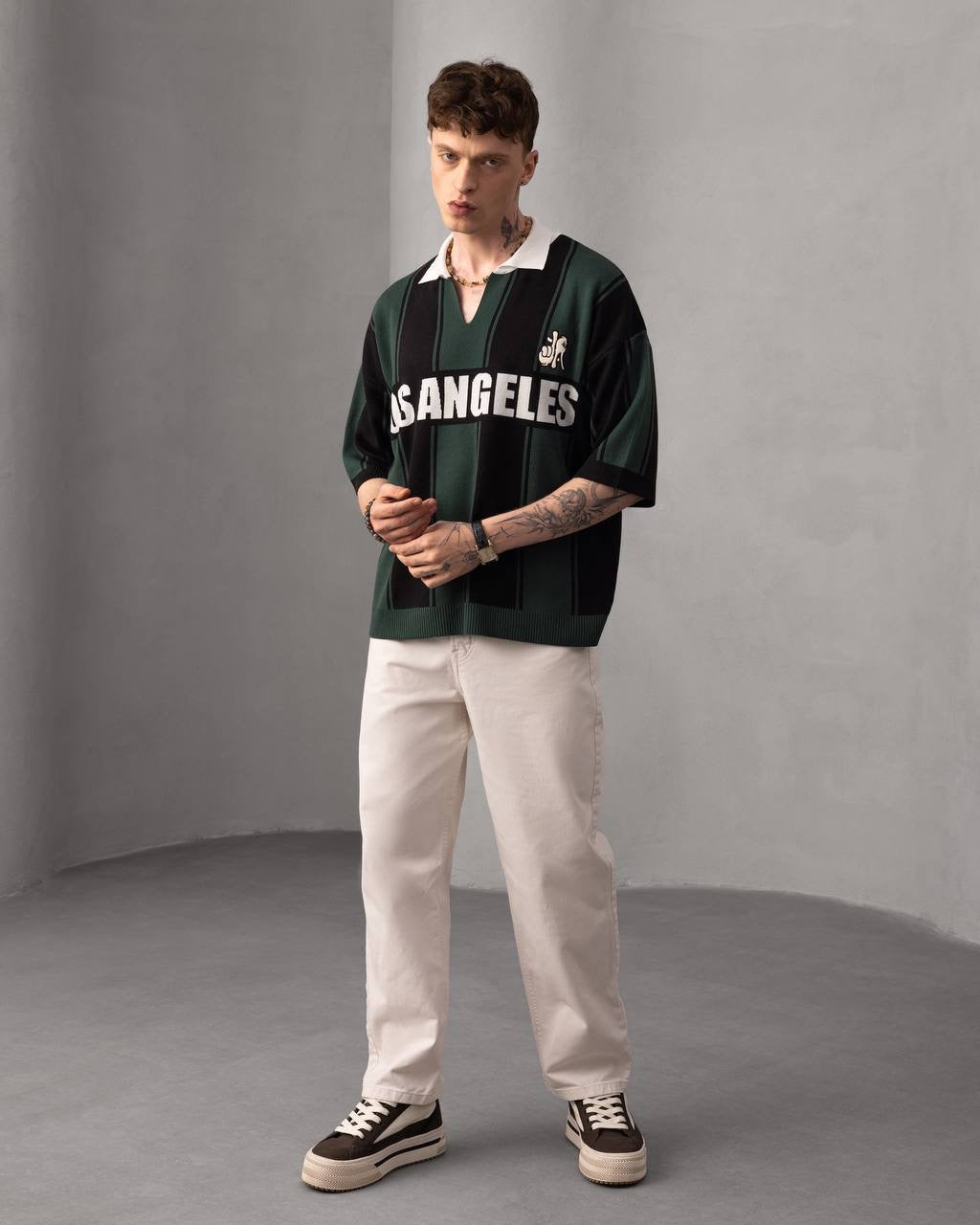 Los Angeles Striped Polo – Retro Streetwear Knit T-Shirt