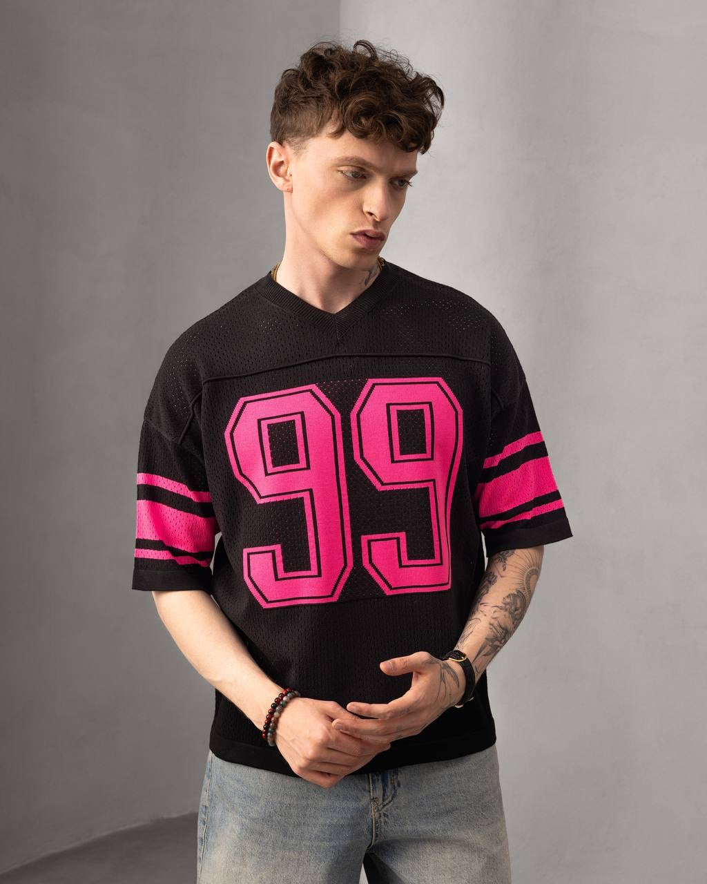 Retro Mesh Jersey – Oversized Sports T-Shirt with Number 99