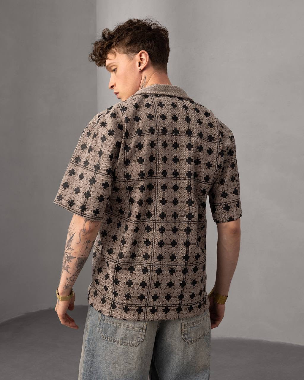 Clover Pattern Men's Short Sleeve Button-Up Shirt – Casual Summer Style