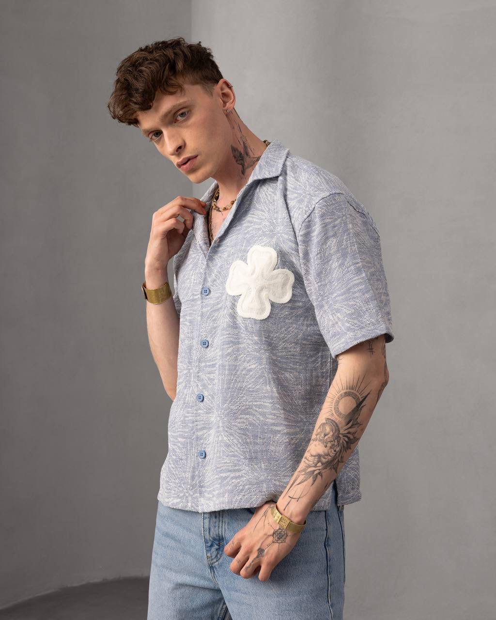 Clover Patch Button-Up Shirt – Men's Casual Summer Top