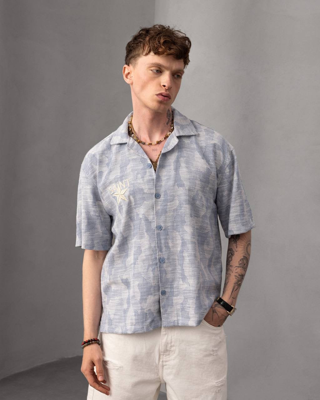 Star Button-Up Shirt – Casual Summer Short Sleeve