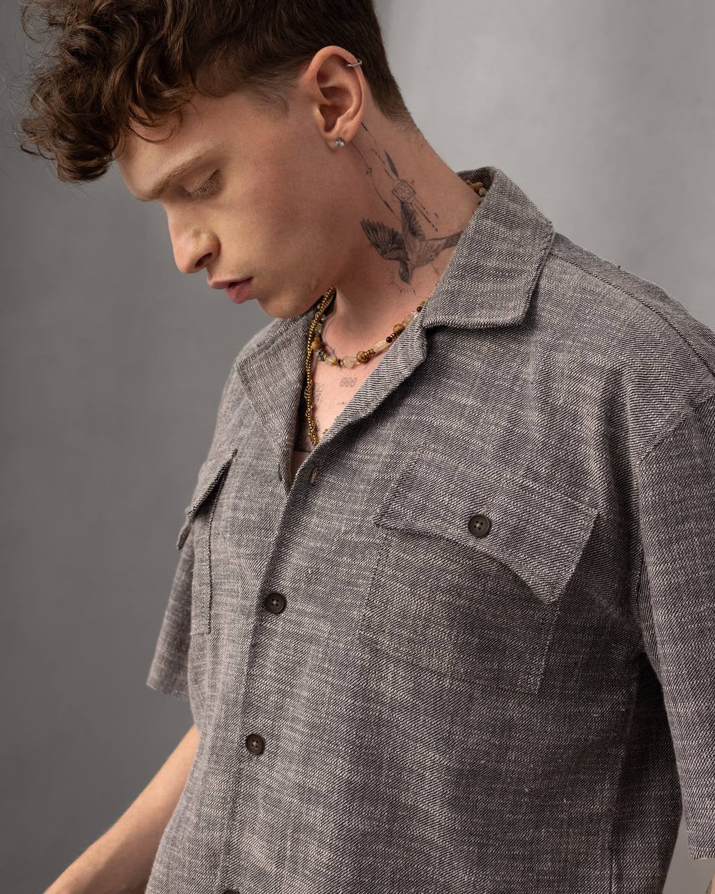 Casual Linen Shirt & Cargo Shorts Set