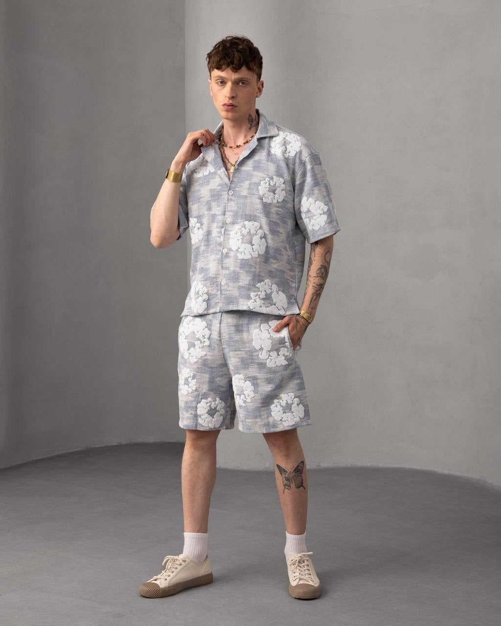 Floral Print Short Sleeve Button-Down Shirt and Shorts