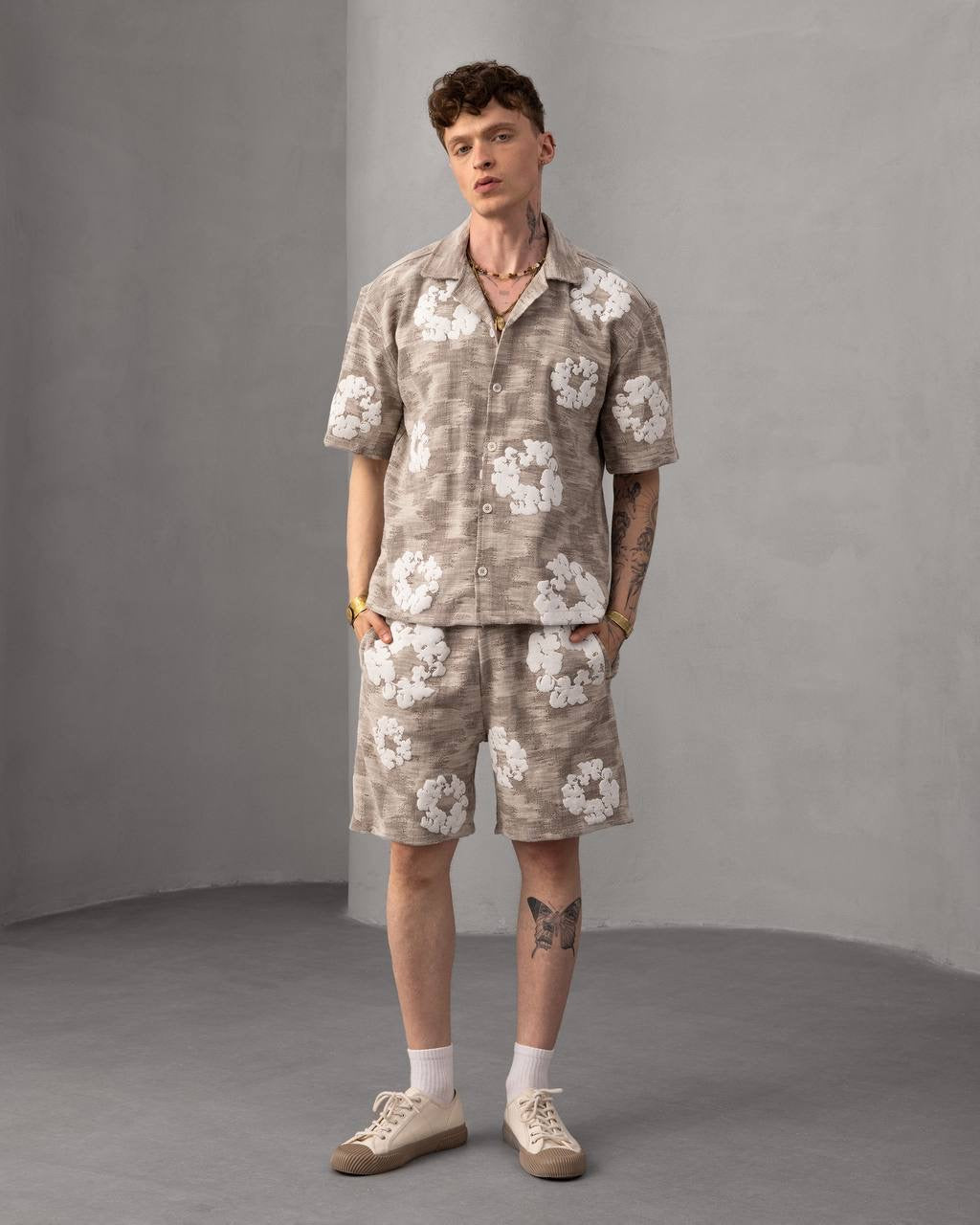 Floral Print Short Sleeve Button-Down Shirt and Shorts
