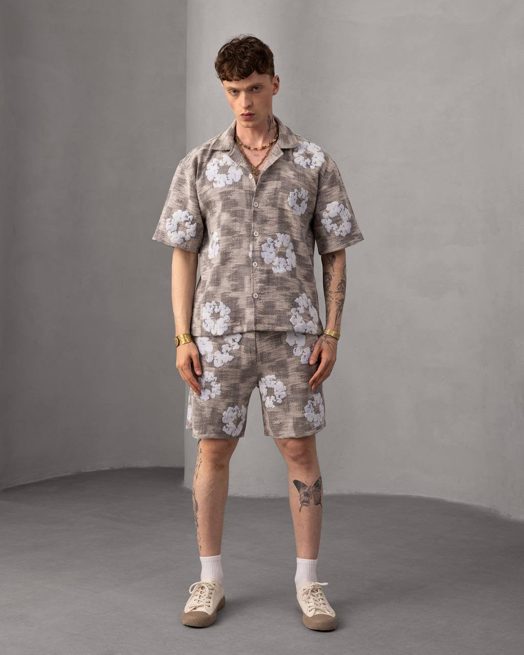 Floral Print Short Sleeve Button-Down Shirt and Shorts
