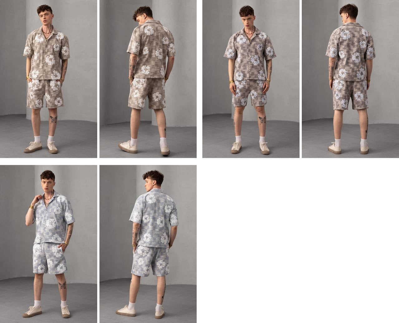 Floral Print Short Sleeve Button-Down Shirt and Shorts