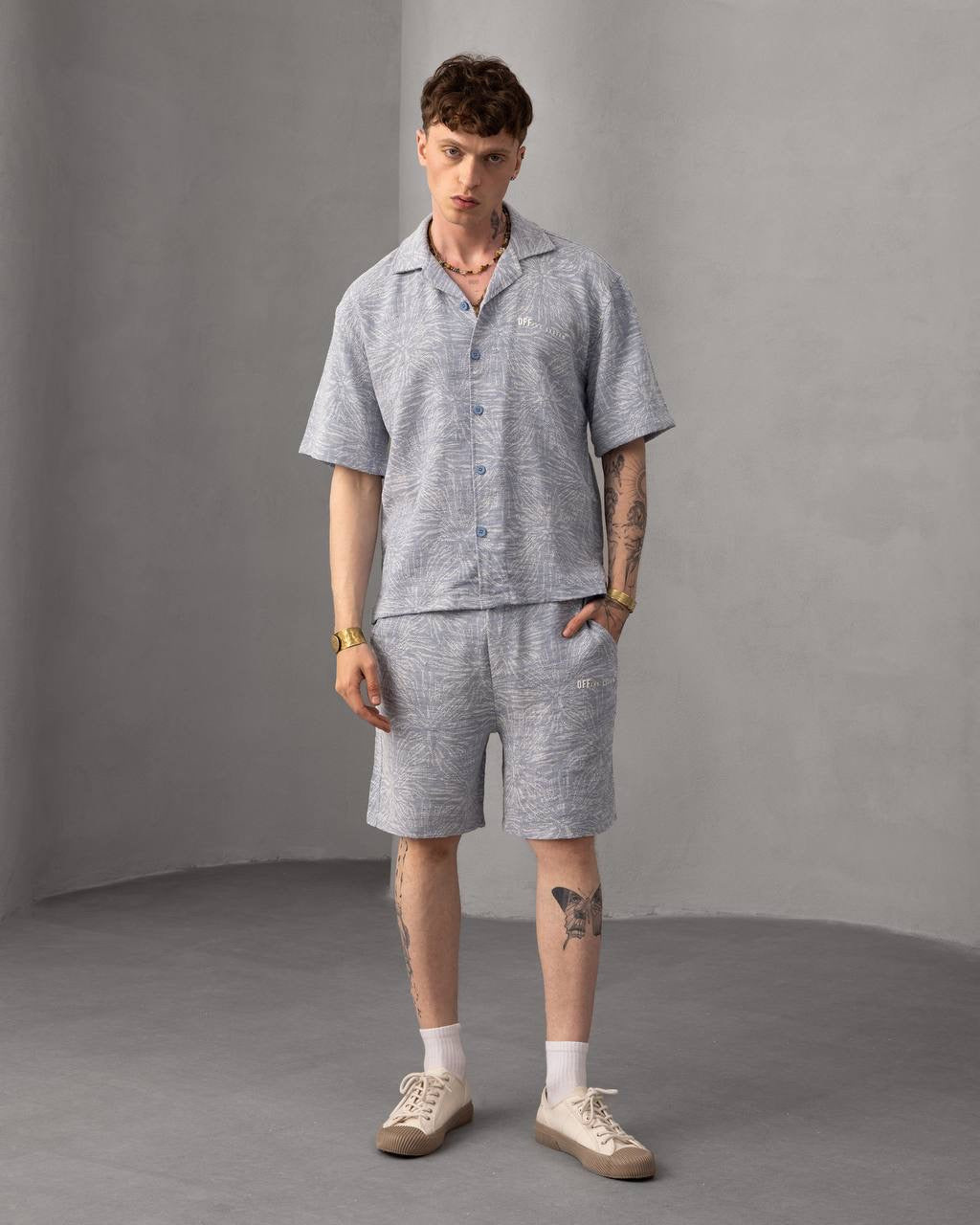 Floral Print Button-Up Shirt and Shorts Set