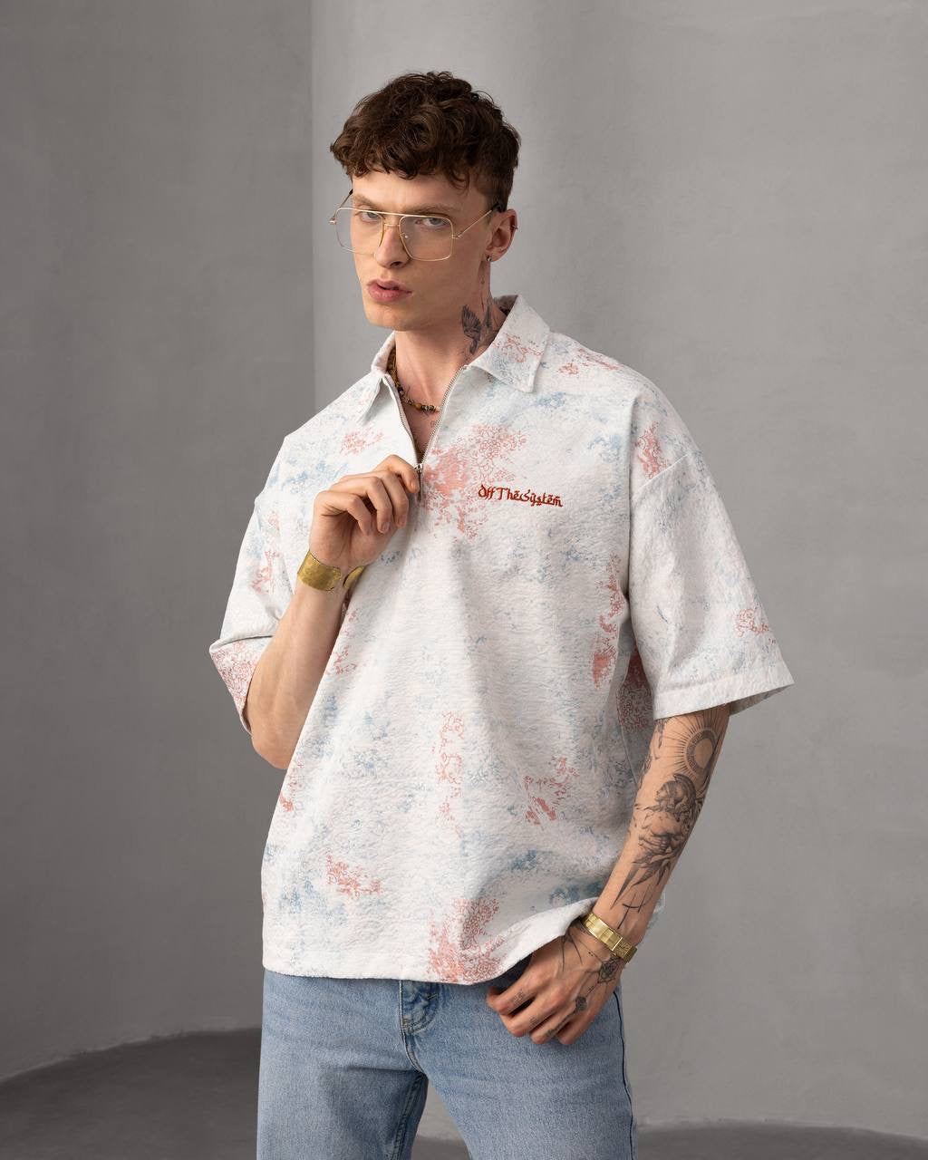 Zip Collar Tie-Dye Polo – Vintage Wash Streetwear Shirt