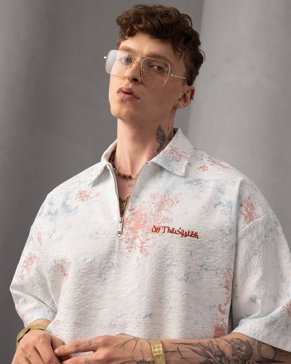 Zip Collar Tie-Dye Polo – Vintage Wash Streetwear Shirt