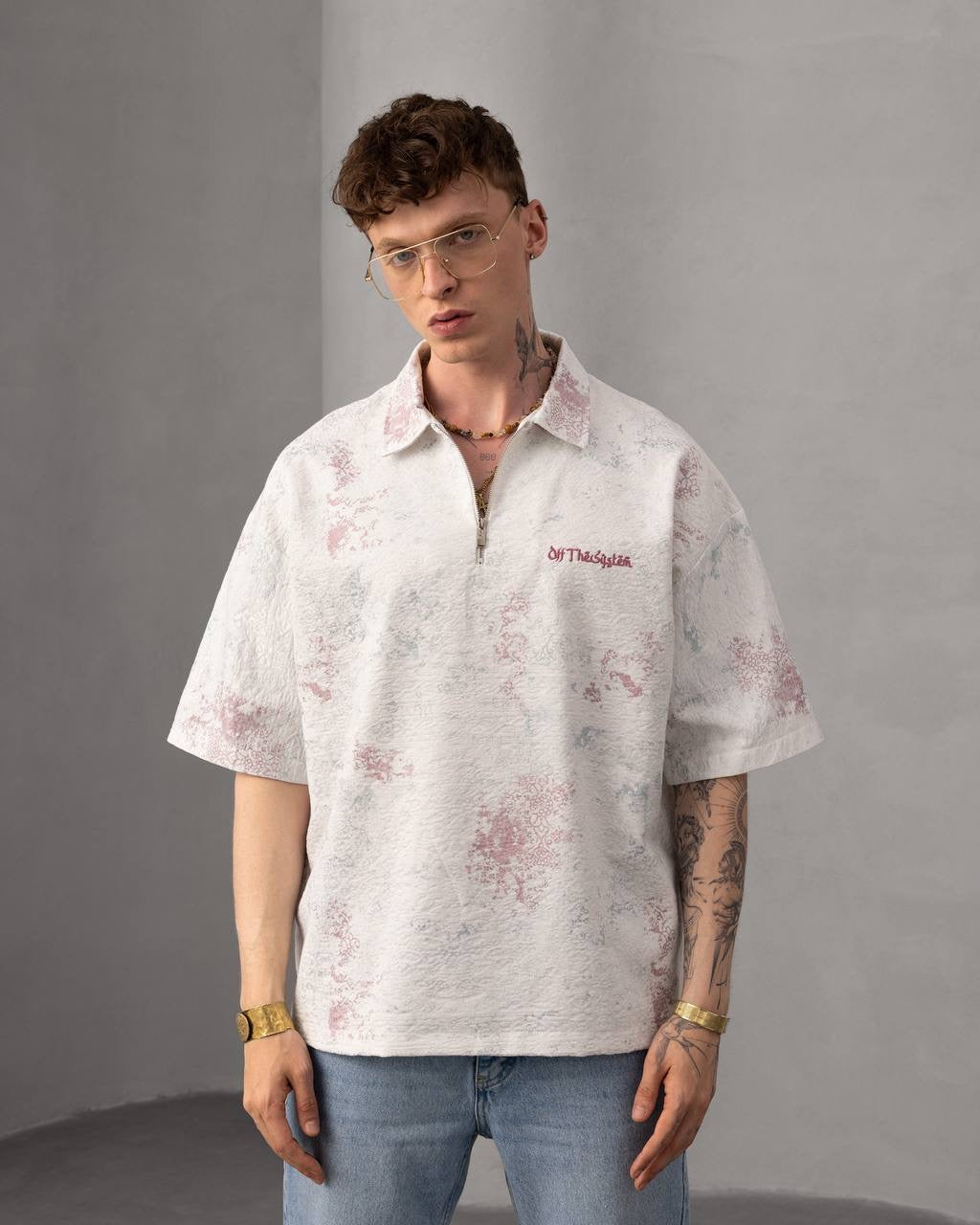 Zip Collar Tie-Dye Polo – Vintage Wash Streetwear Shirt
