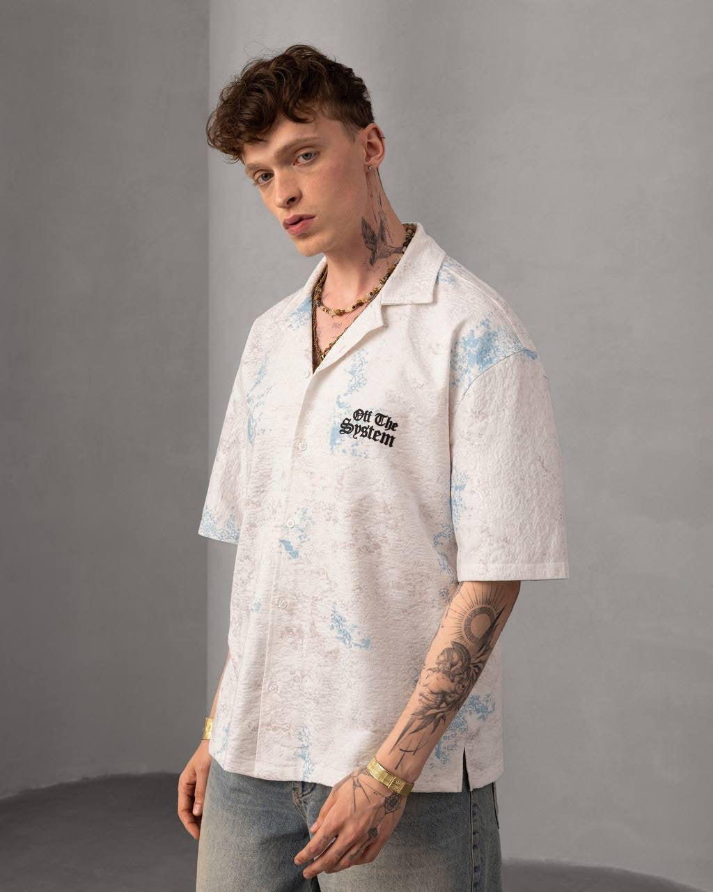 Embossed Pastel Short Sleeve Button-Up Jacquard Resort Shirt