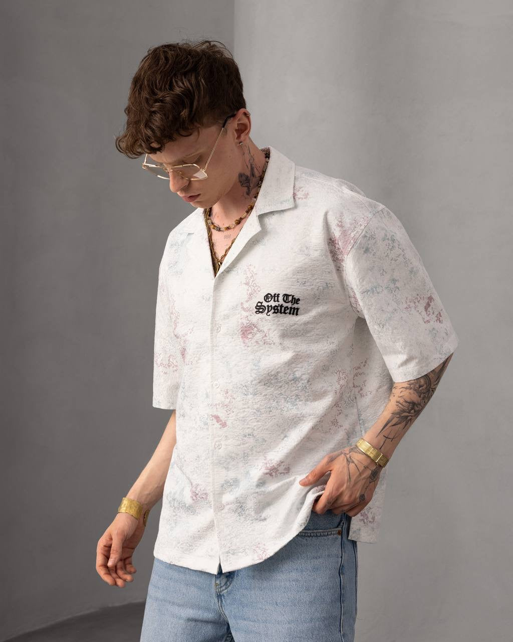 Embossed Pastel Short Sleeve Button-Up Jacquard Resort Shirt