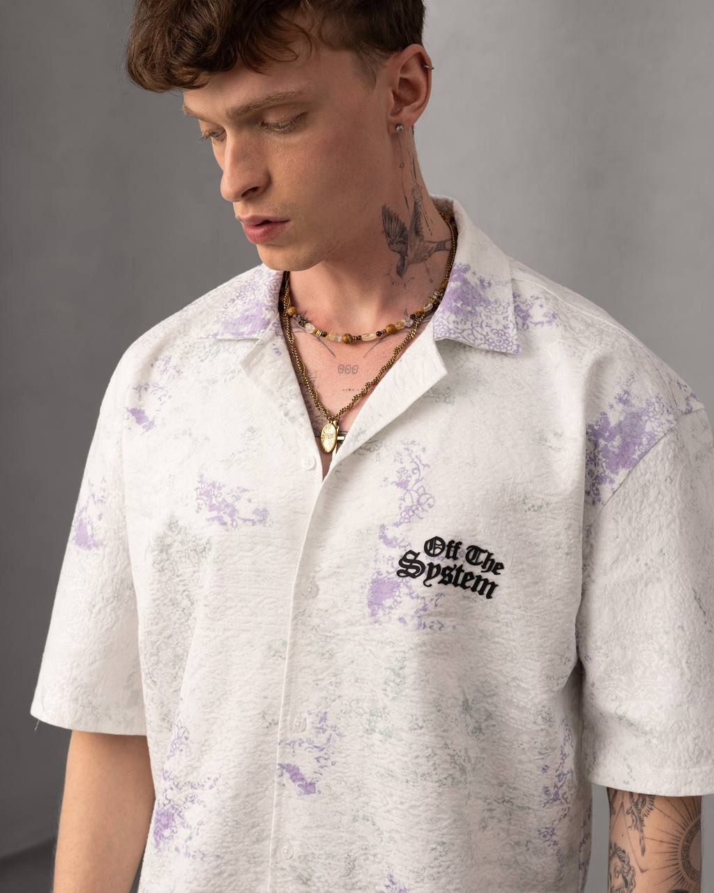 Embossed Pastel Short Sleeve Button-Up Jacquard Resort Shirt