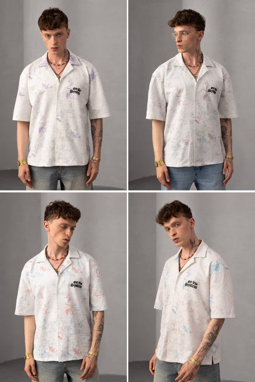 Embossed Pastel Short Sleeve Button-Up Jacquard Resort Shirt