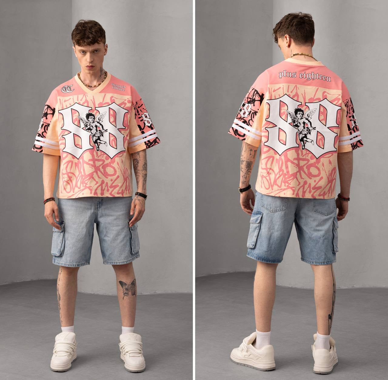 Graffiti Print Oversized Football Jersey – Casual Streetwear with Bold Design