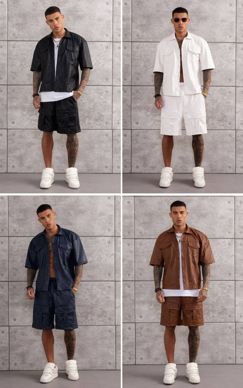 Men's Casual  Summer Streetwear Cargo Shirt & Shorts Set