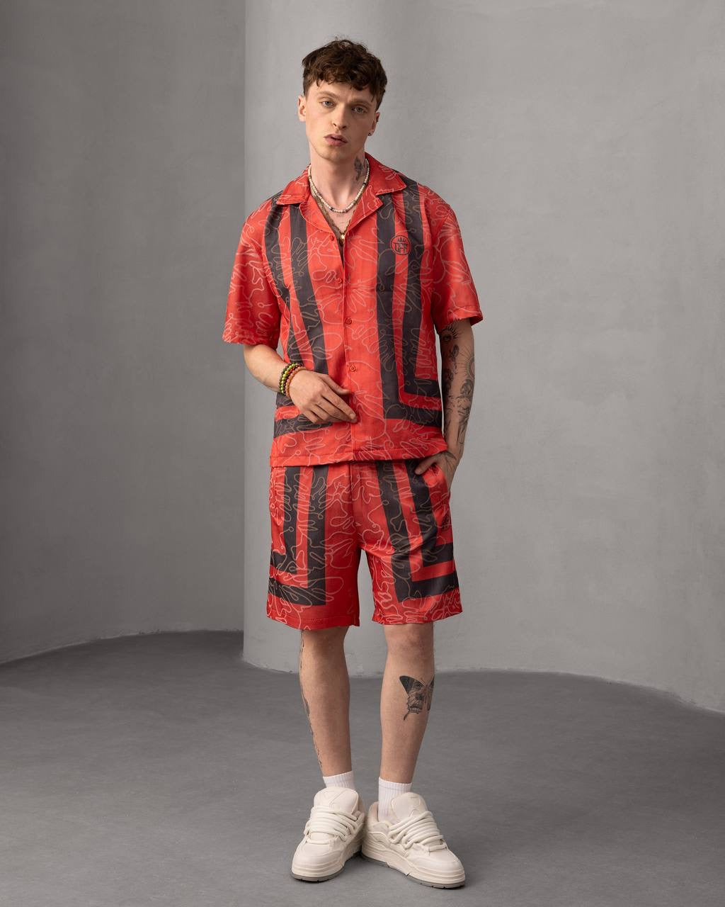 Men's Geometric Pattern Shirt & Shorts Set – Stylish Casual Summer Outfit