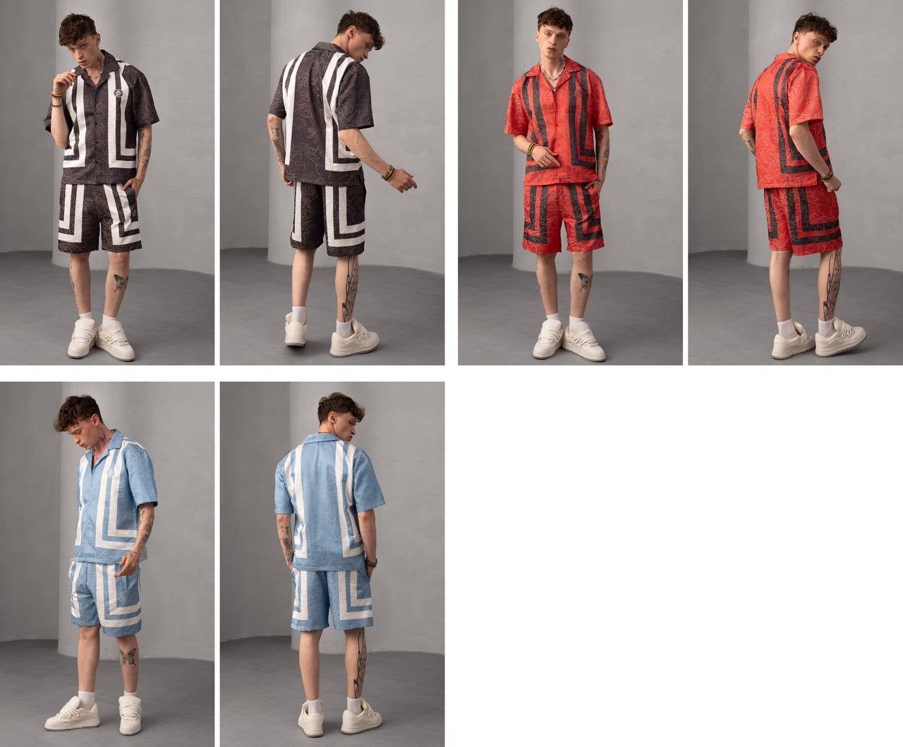 Men's Geometric Pattern Shirt & Shorts Set – Stylish Casual Summer Outfit