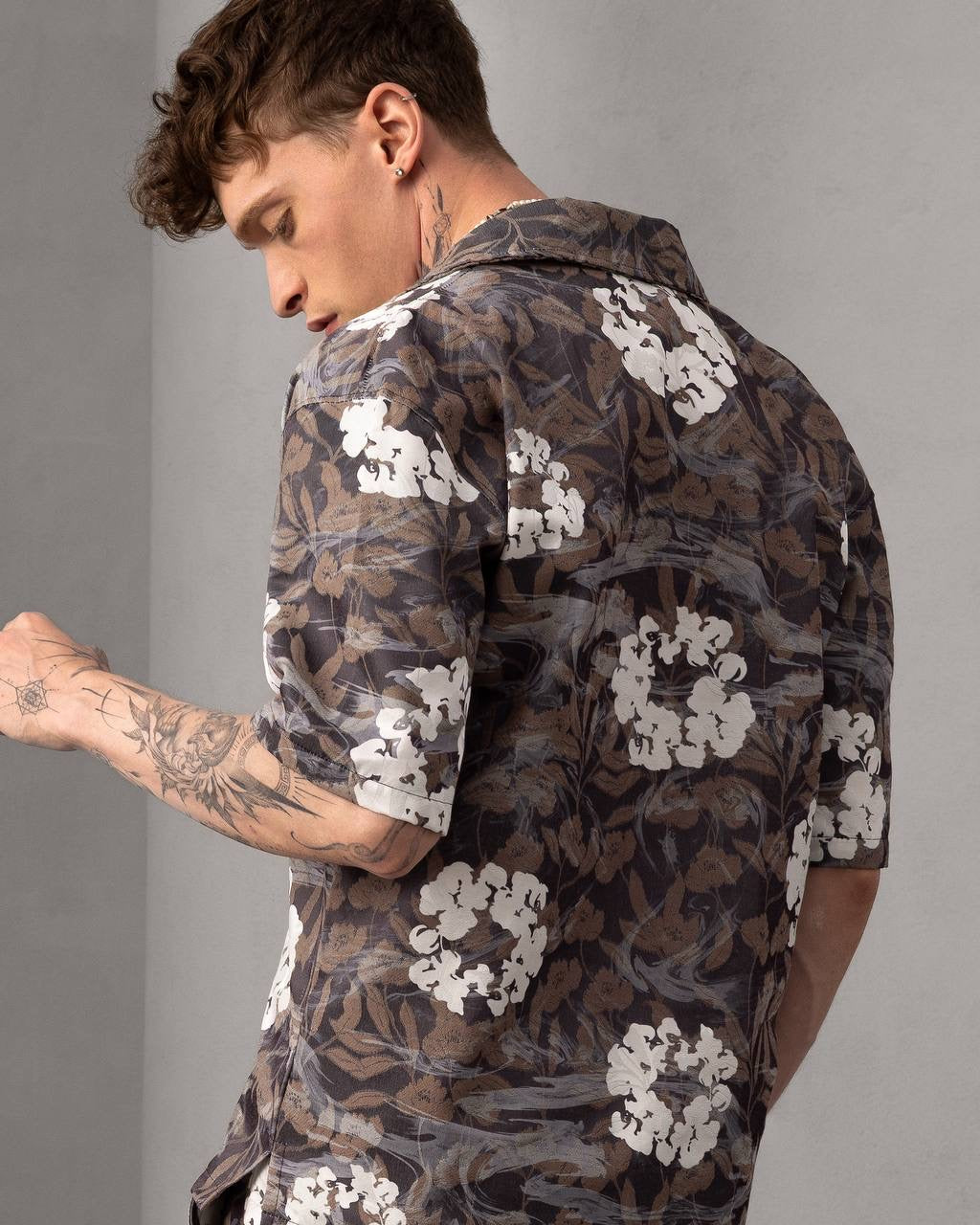 Men’s Floral Print Button-Up Shirt & Shorts Set