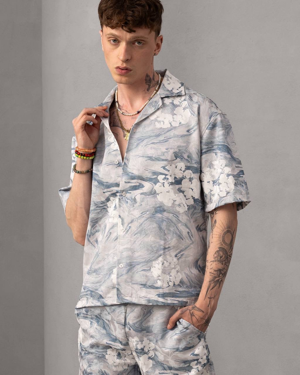 Men’s Floral Print Button-Up Shirt & Shorts Set